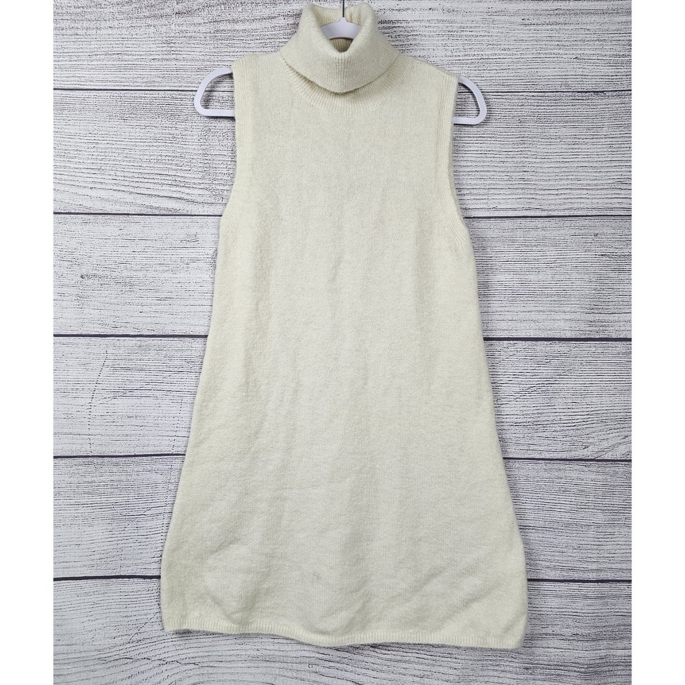 Zara Knit Turtleneck Mini Sweater Dress Cream White Size Small - Picture 5 of 7